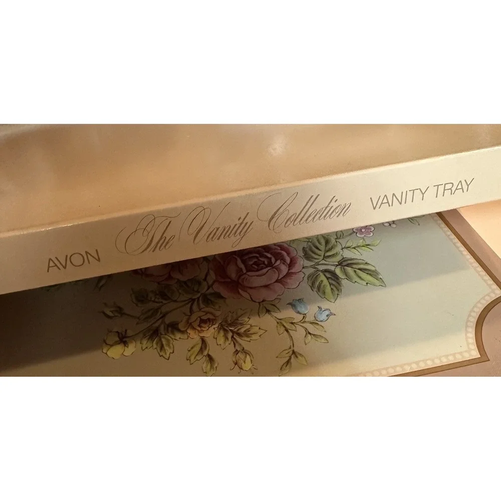Vintage 80's Avon Floral Cottage Metal Vanity Tray Made in England NEW NOS